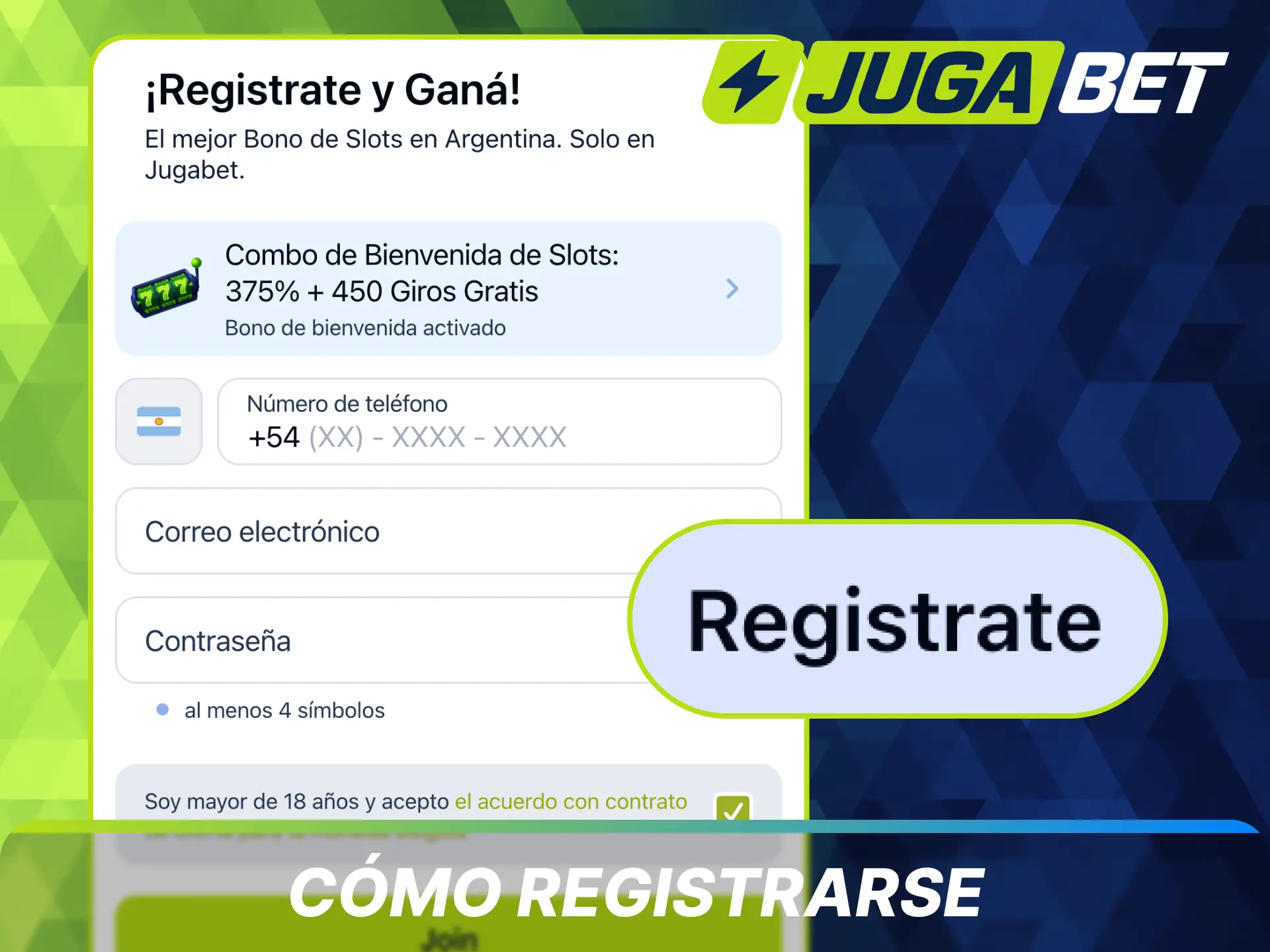 Sigue estos sencillos pasos y completa tu registro en la app de Jugabet en Argentina.