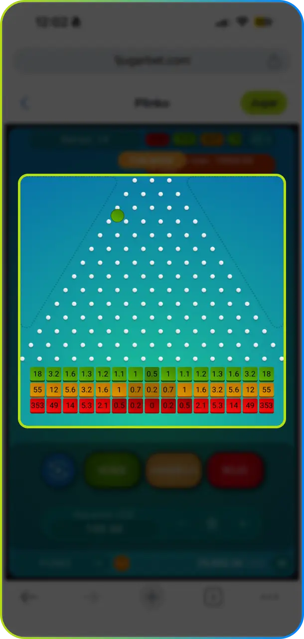 Suelta la bola desde la parte superior para iniciar tu jugada de Plinko en Jugabet.