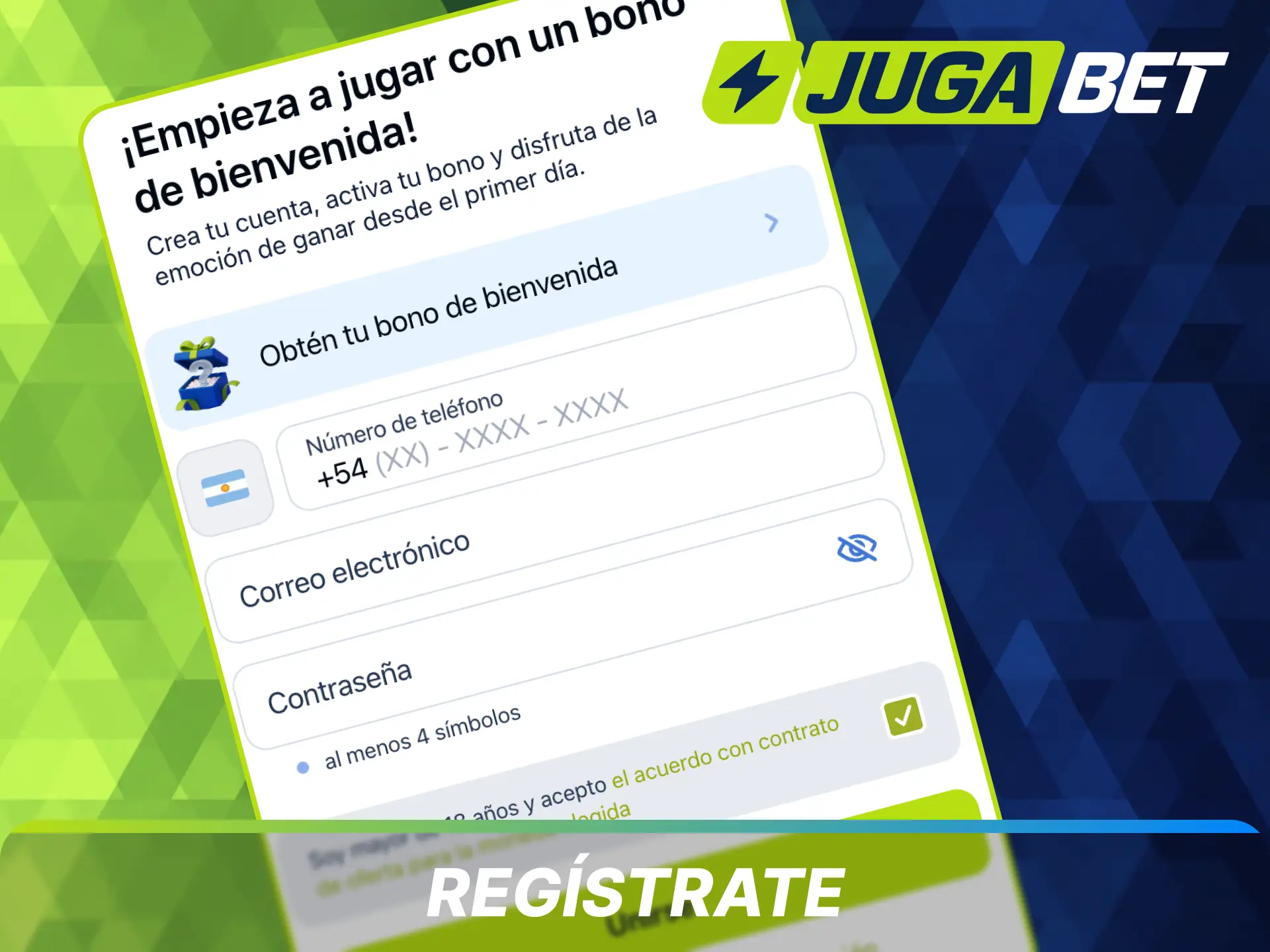 Completa el formulario de registro en Jugabet para empezar a jugar al instante.