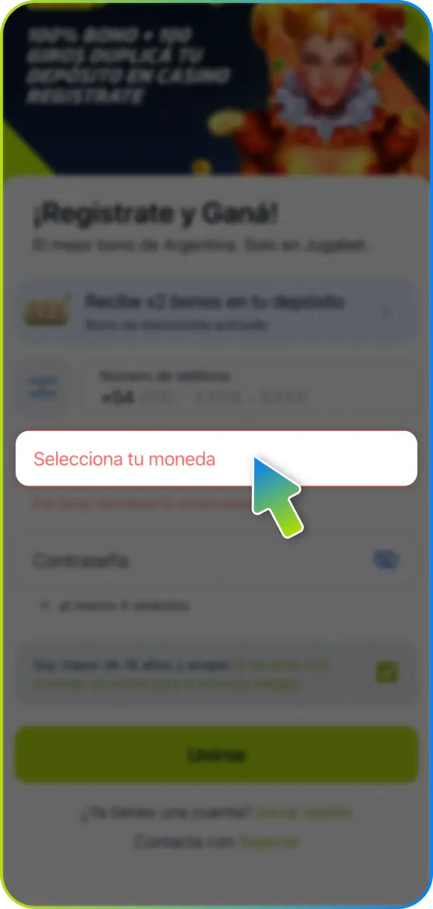 Selecciona tu Moneda prefiriendo Pesos Argentinos (ARS) para operar de forma cómoda en Jugabet Casino.