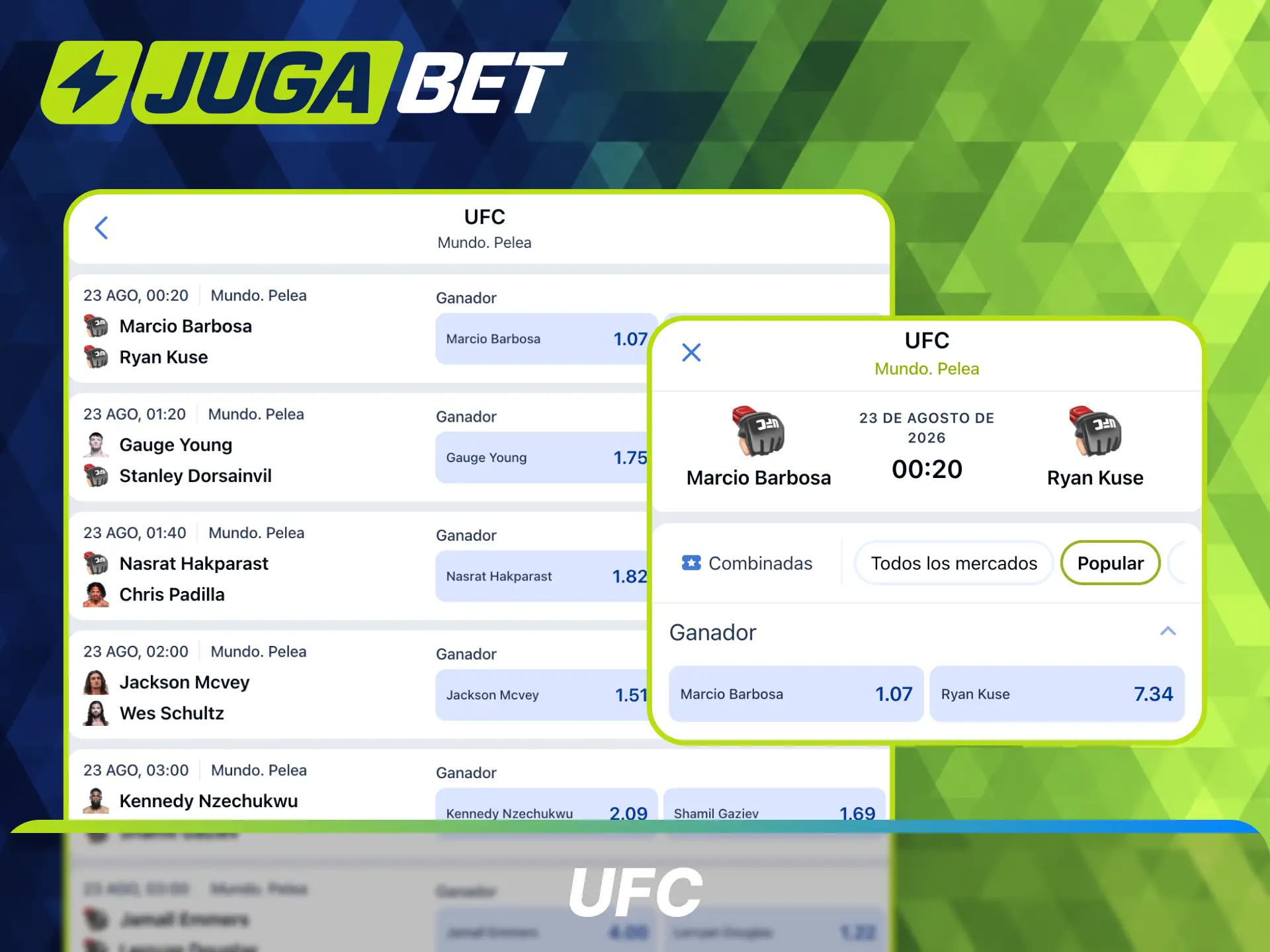 Apuesta en los combates más emocionantes de UFC dentro de Jugabet Casino.