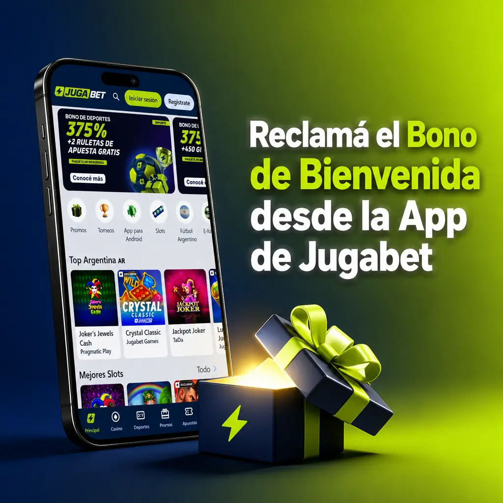 App de Jugabet en dispositivos iOS y Android para reclamar el bono de bienvenida desde la sección de bonos