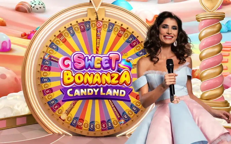 Disfruta de un deslumbrante programa en vivo repleto de dulces premios en Sweet Bonanza CandyLand con Jugabet Casino.